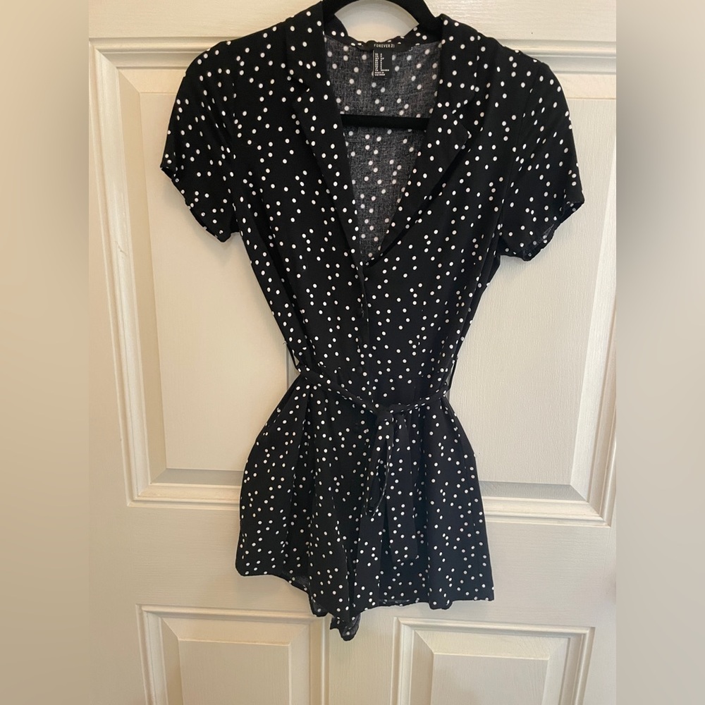Black Polka dot collared shirts romper